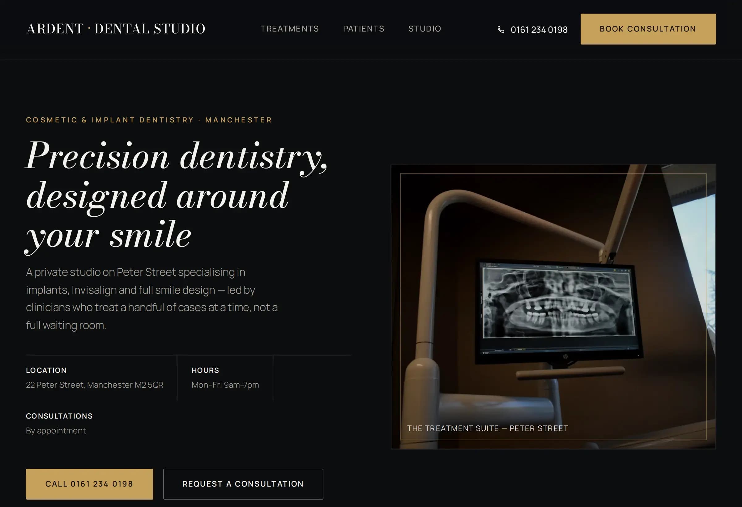 Example site built for Ardent Dental Studio, a dental practice in Manchester