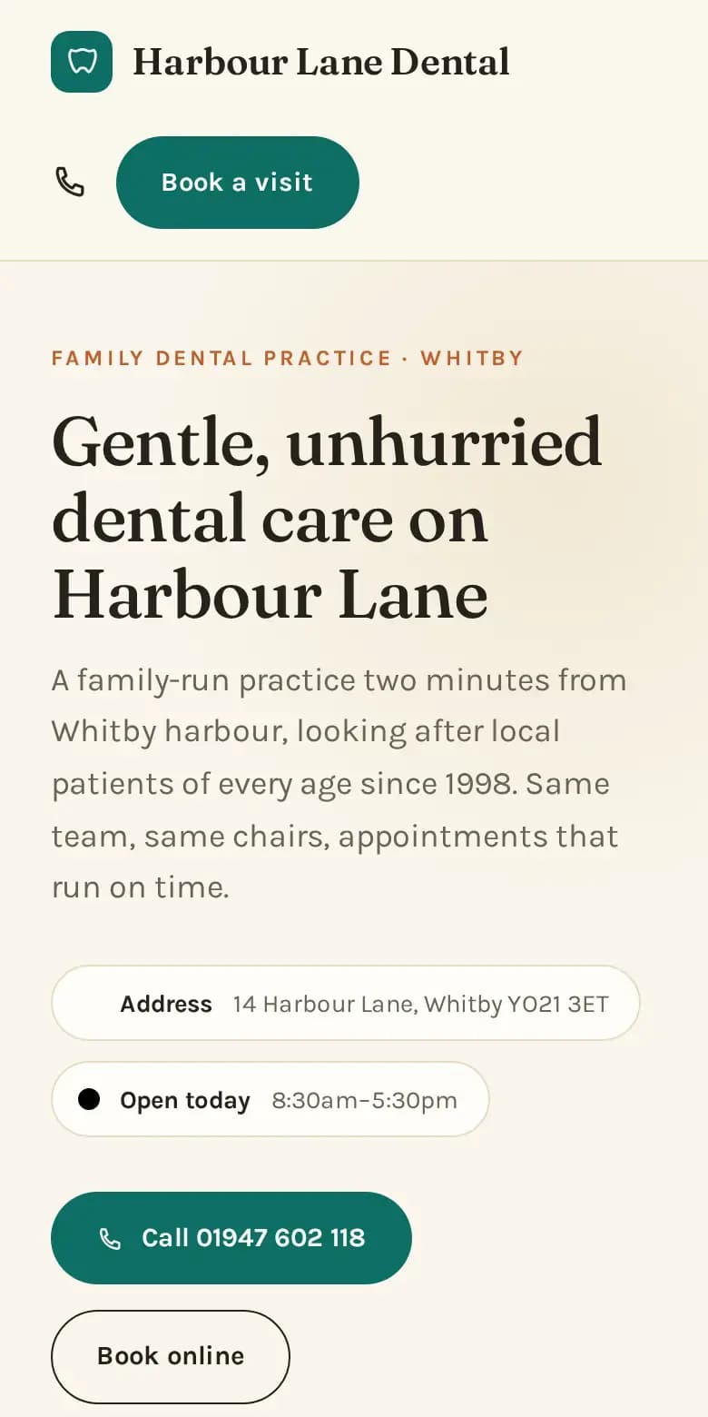 The same website on a phone